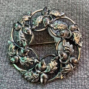 Silver Acorn and Leaf Brooch